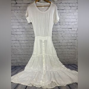 120% Lino White Short Sleeve Cutout Back 100% Linen Lux Vacation Resort Dress XS